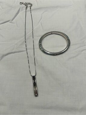 Brighton Silver Bar Pendant Necklace with Hinged Silver Bangle